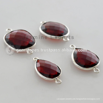 Handgefertigte 925 Sterling Silber Red Garnet Lünette Einstellung Natural Edelstein Connector